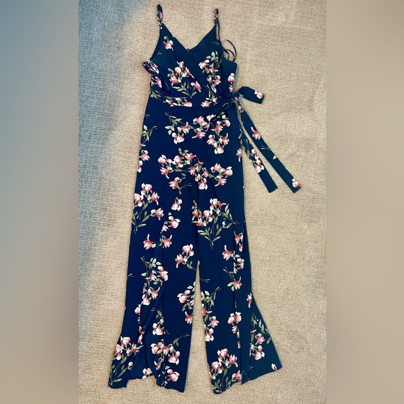 Trac Pants - Trac Blue and Pink Floral Jumpsuit with Wrap Style